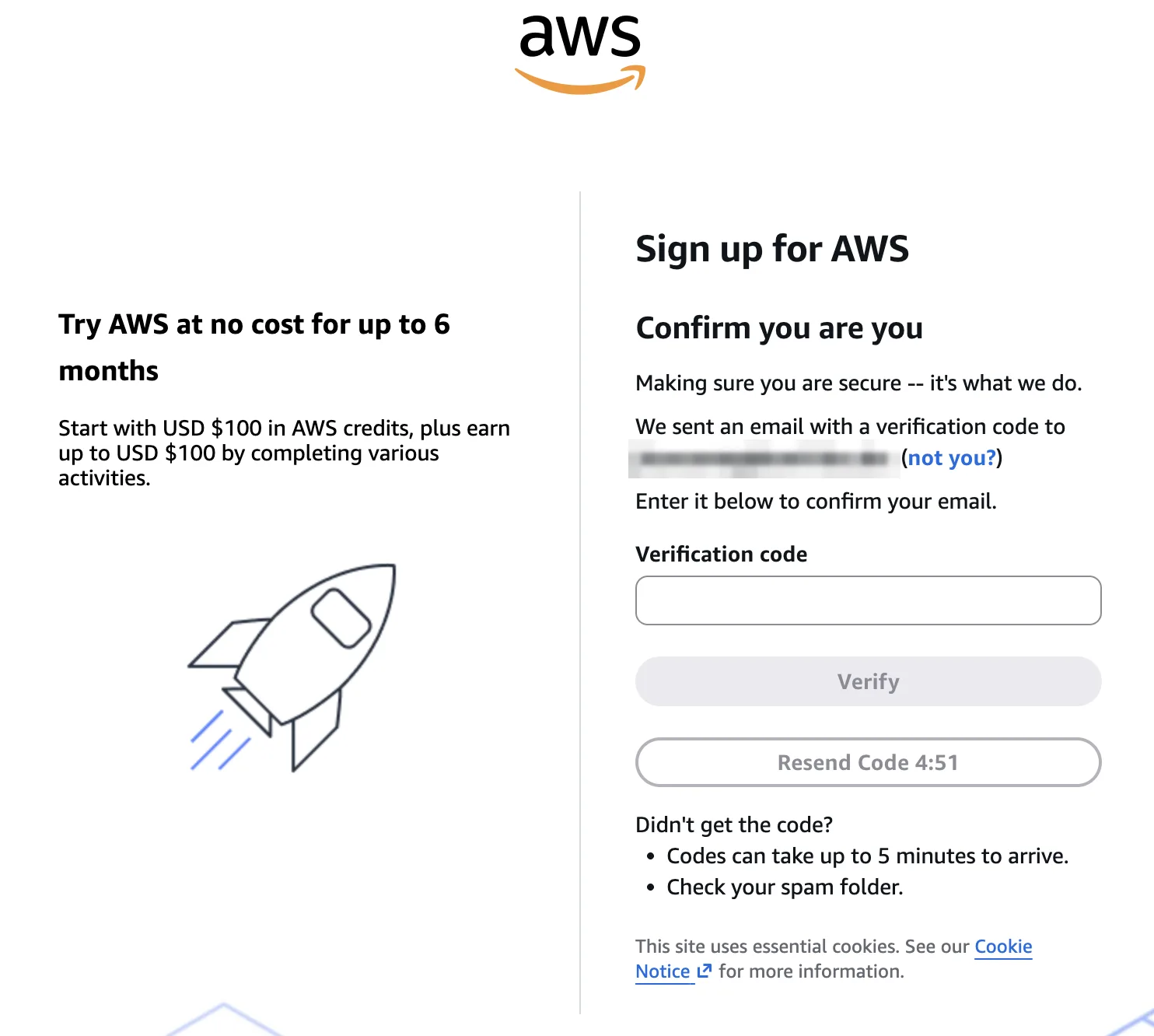 Enter AWS email verification code