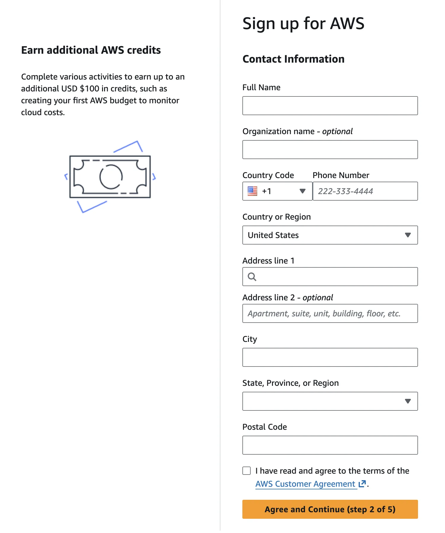 AWS contact information business account details