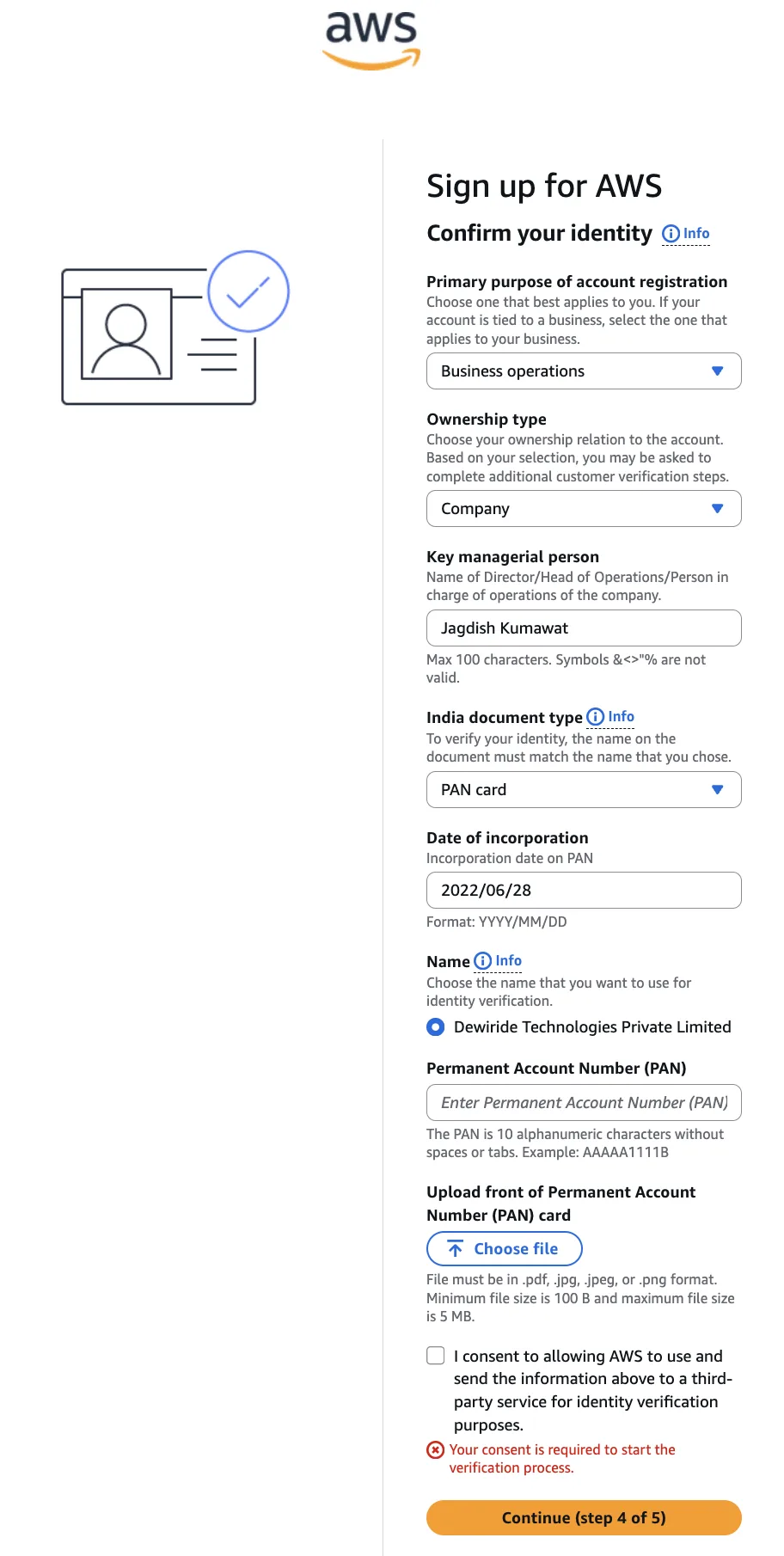 AWS confirm your identity PAN card verification