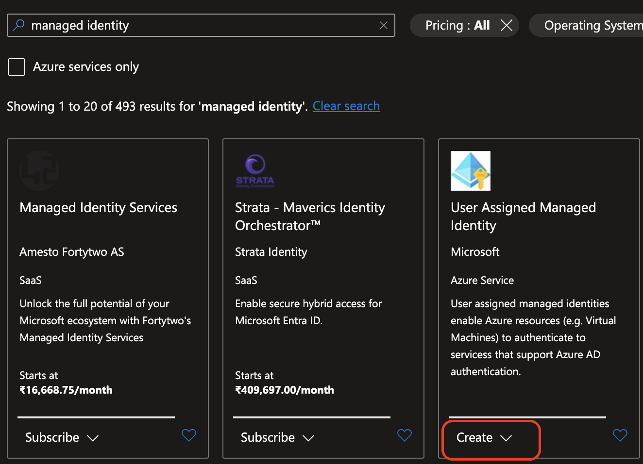 Select User Assigned Managed Identity