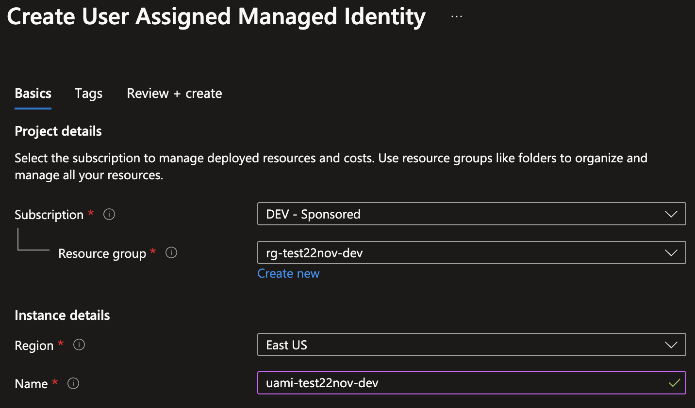 Select User Assigned Managed Identity