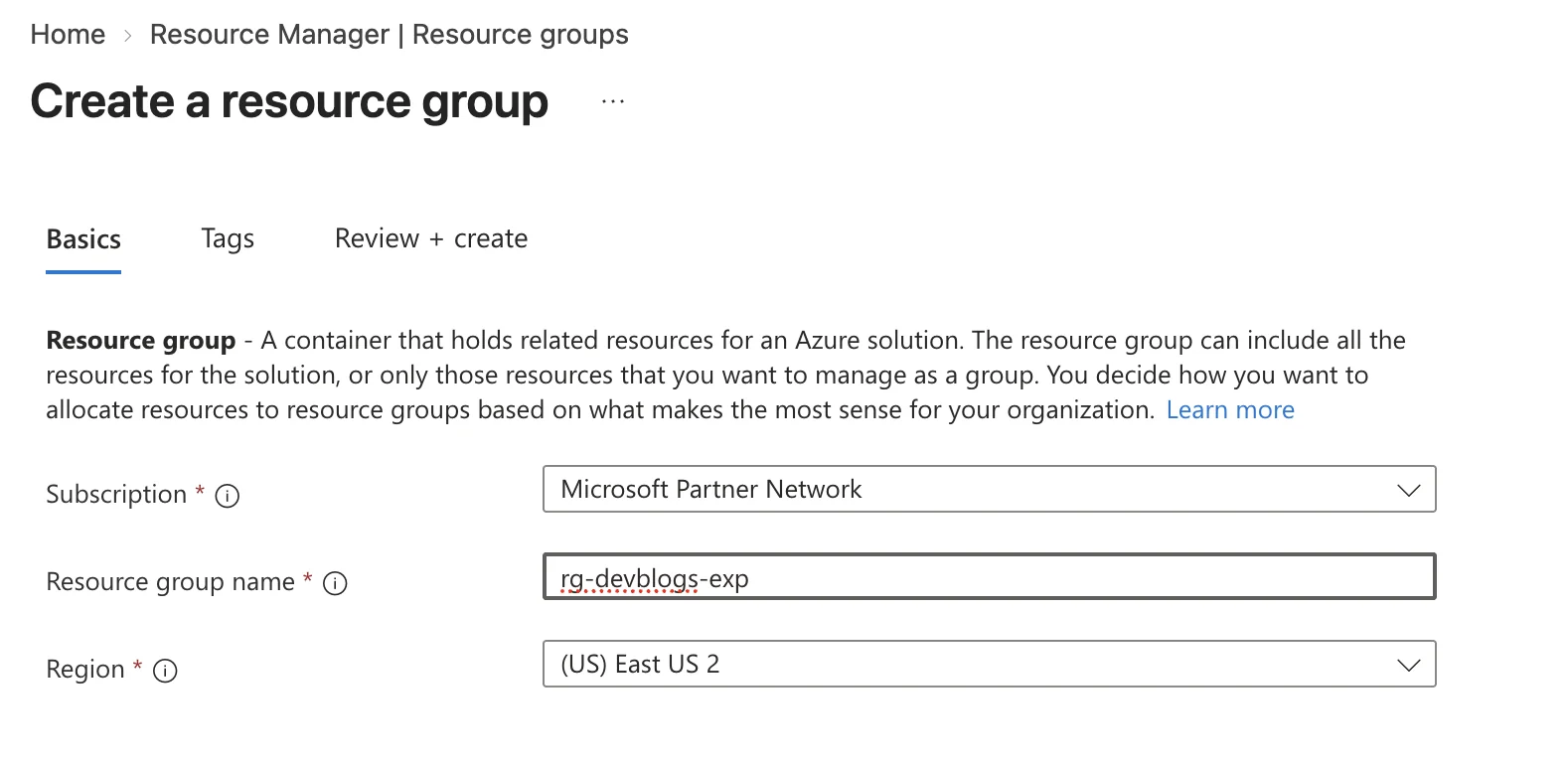 Create a resource group in the Azure portal