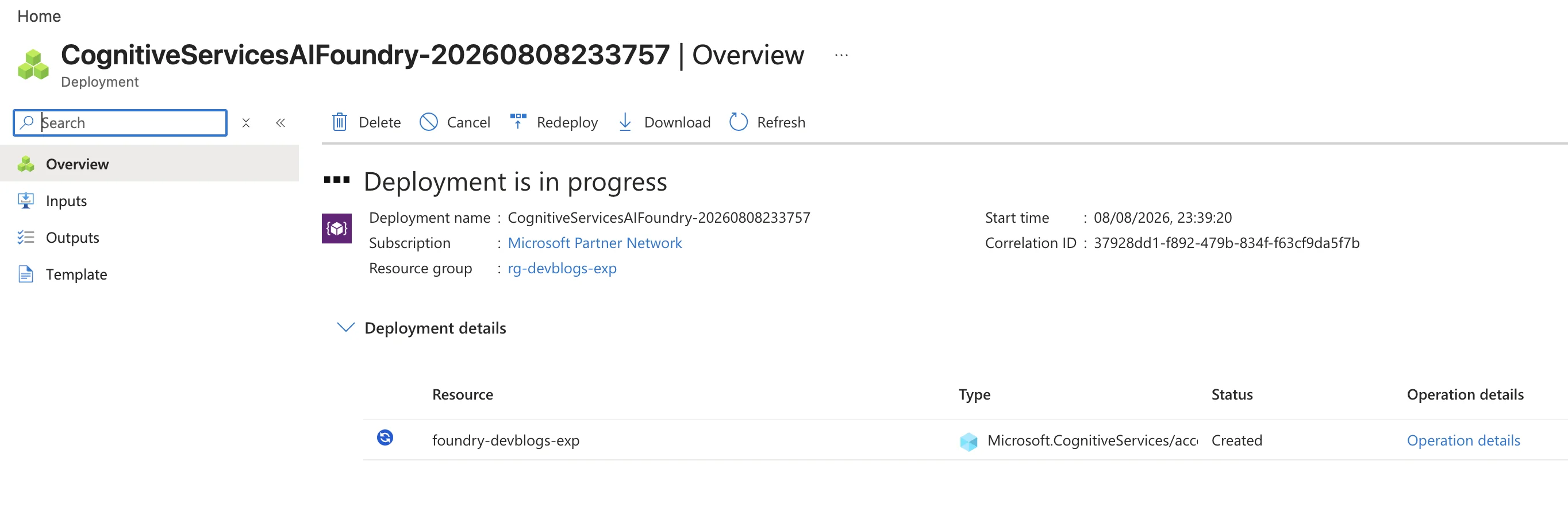 Foundry resource deployment in progress