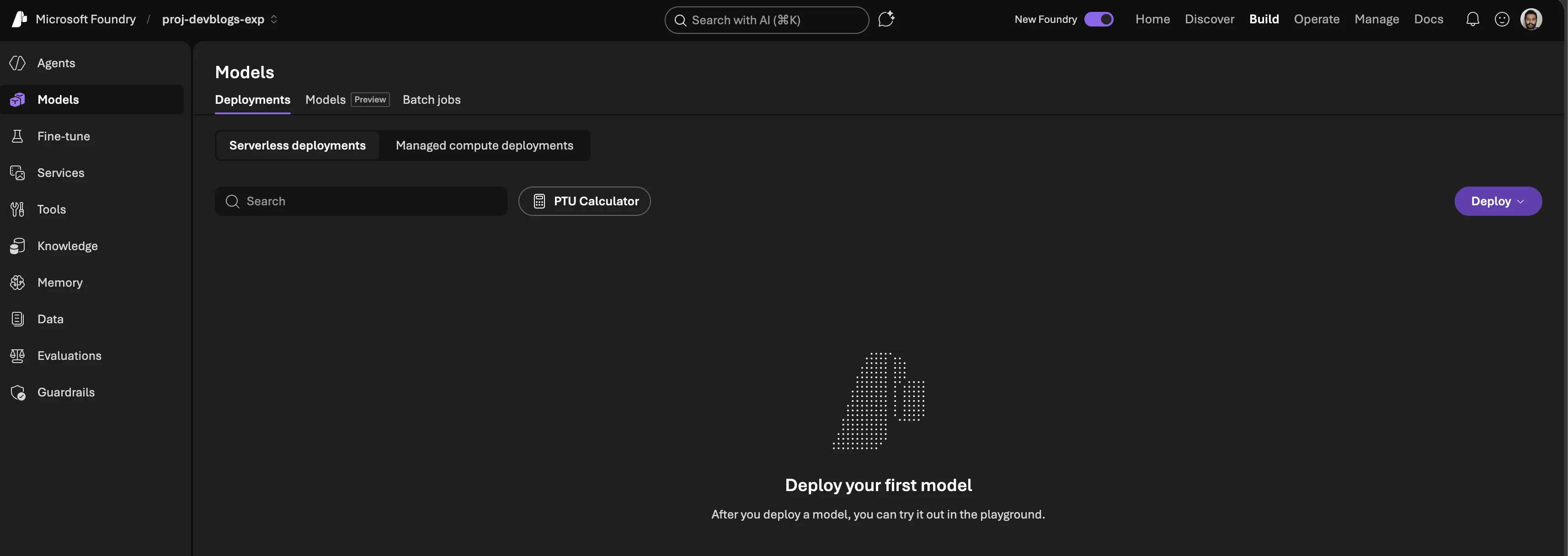 Empty deployments list in a new project