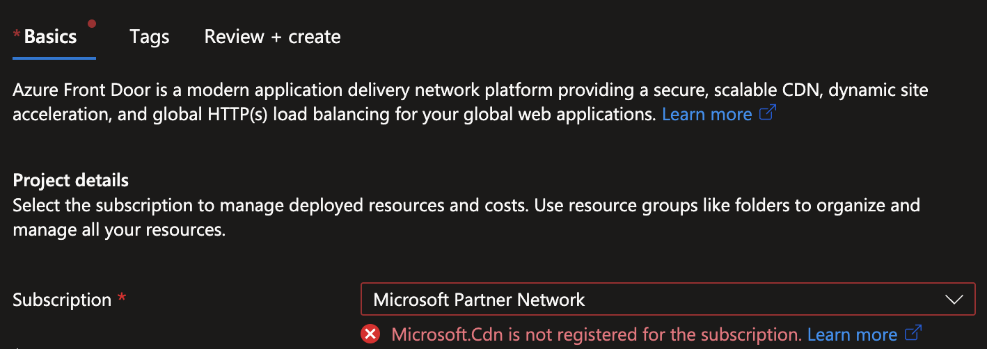 Error: Microsoft.Cdn is not registered for the subscription