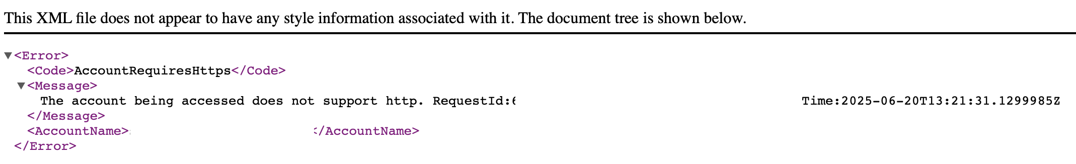 Error: The account being accessed does not support HTTP