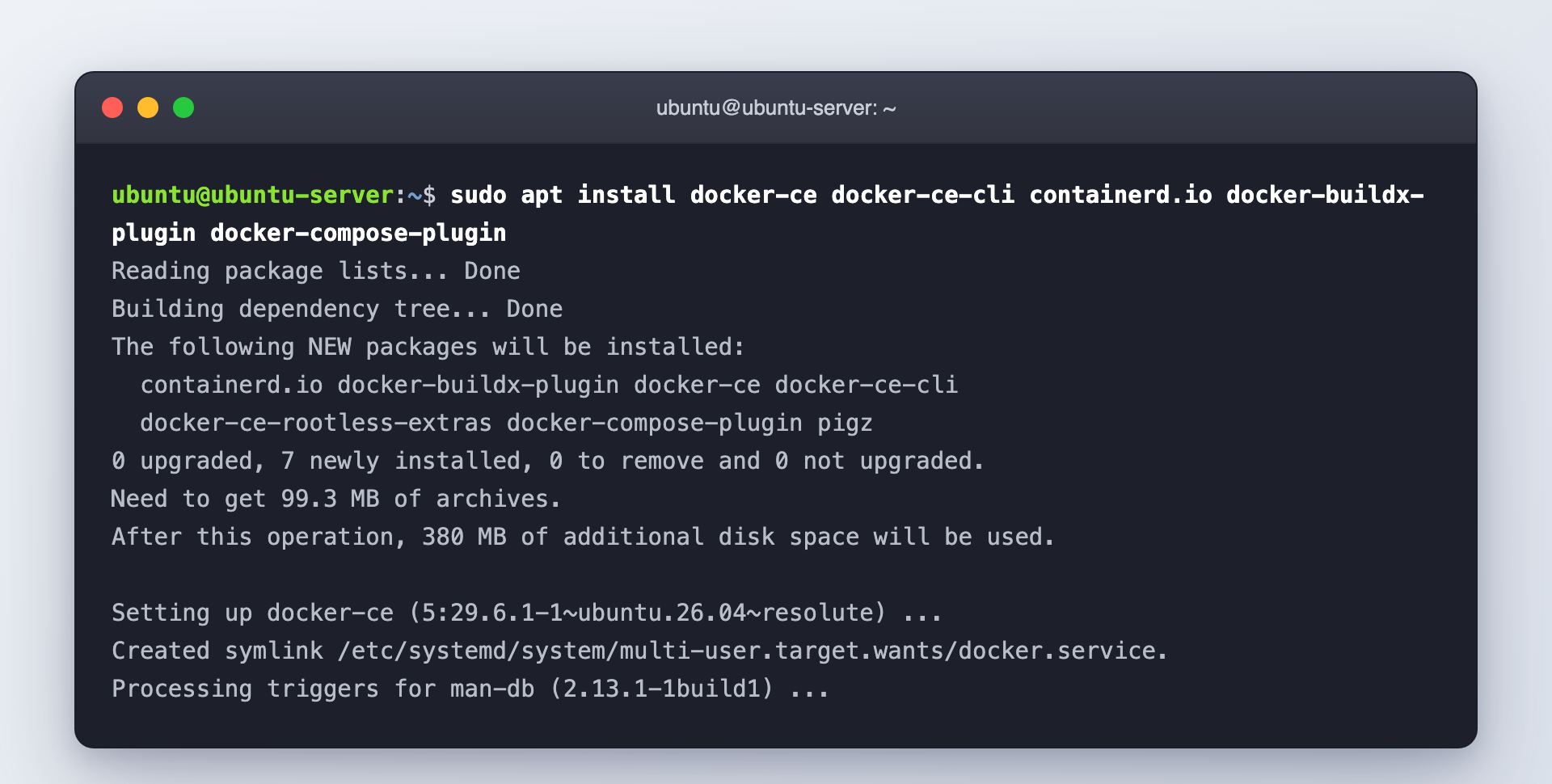 Install Docker Engine, CLI, containerd, Buildx and Compose plugins with apt