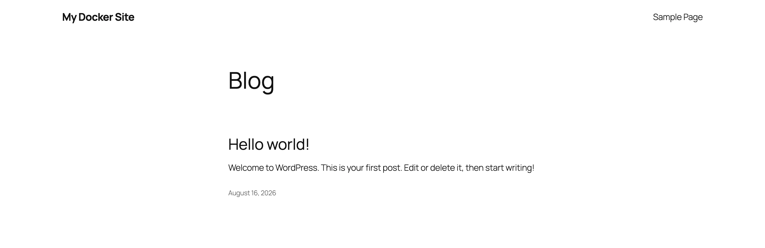 The WordPress site loading over HTTPS at the custom domain, showing the site title and the Hello world post