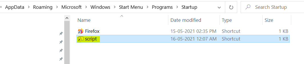 Place the script in Startup folder