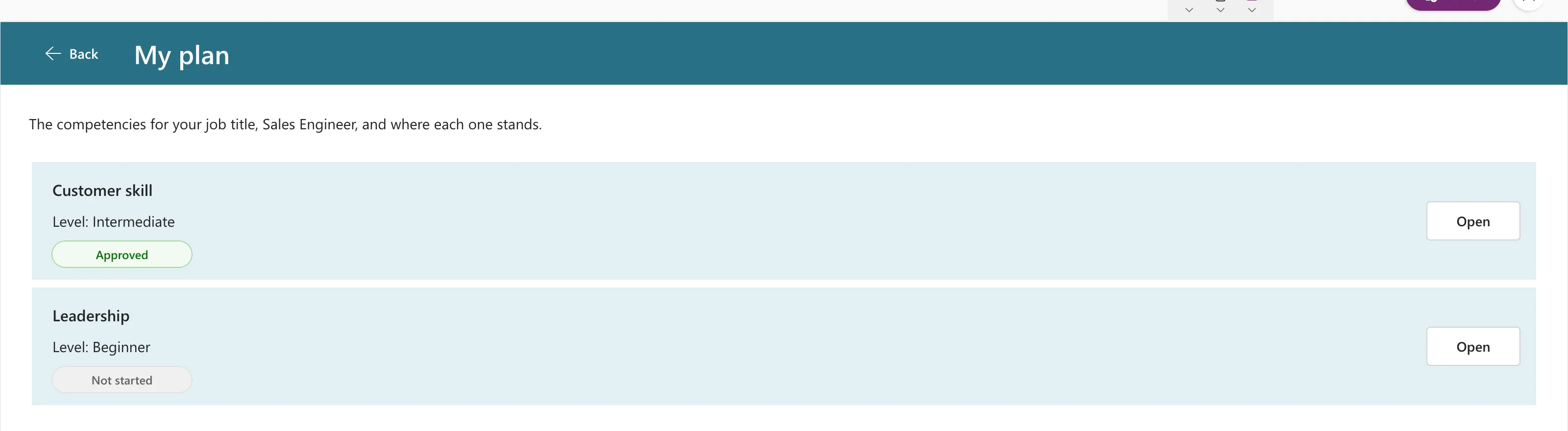 The My plan screen with Customer skill showing a green Approved badge