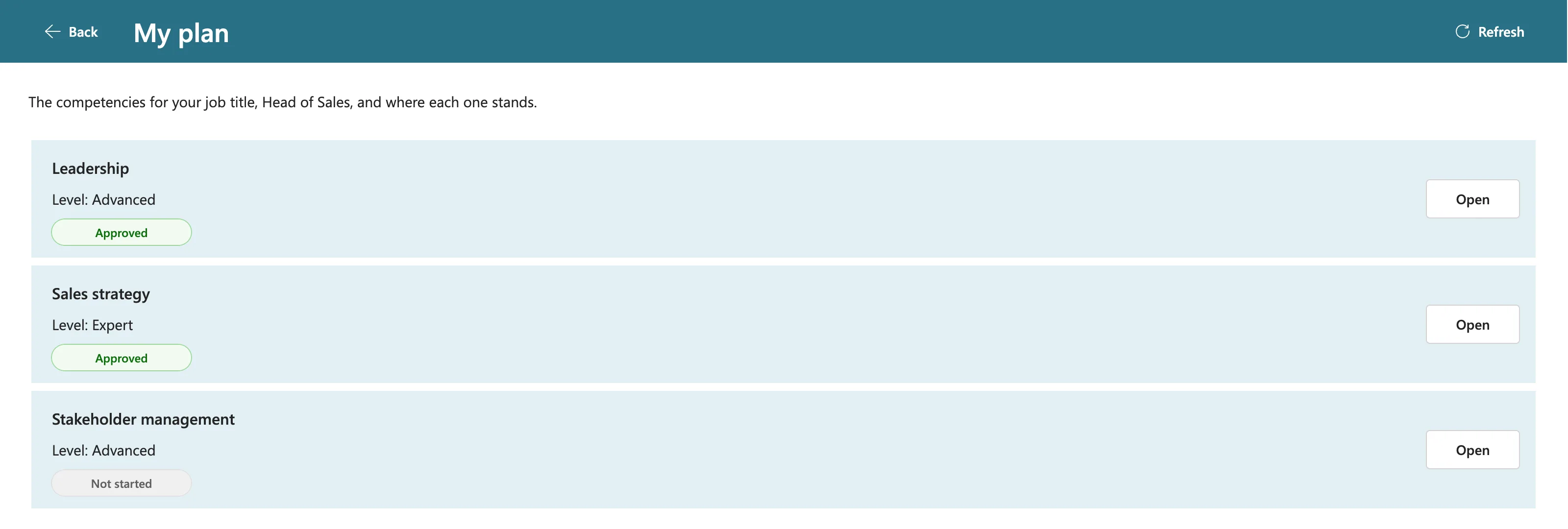 The same screen after Refresh, with Leadership now showing Approved