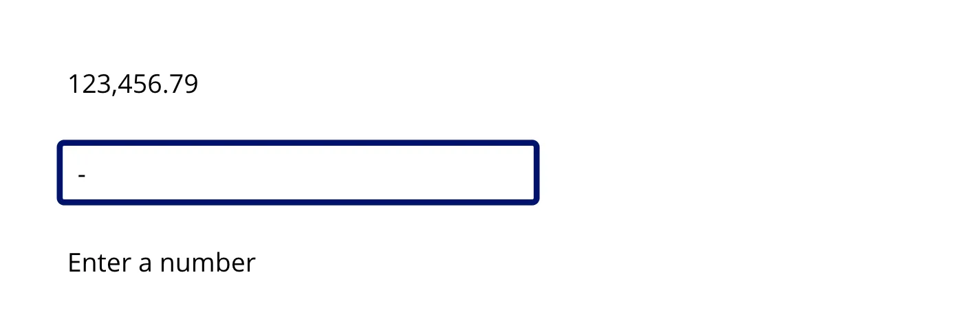 The app in Preview with only a minus sign typed into the text input, and Label2 showing the fallback message Enter a number instead of an error banner
