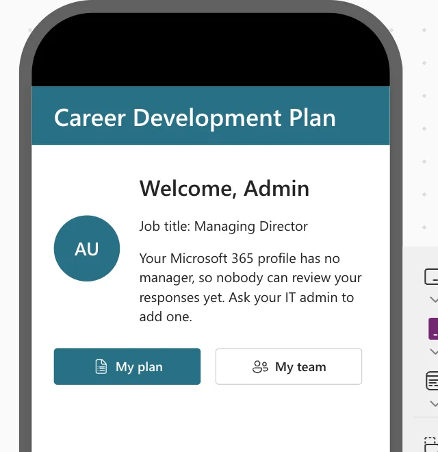 The Home screen in the same phone frame after the fix: the whole welcome line, the job title and the full manager message on four lines, with the buttons below