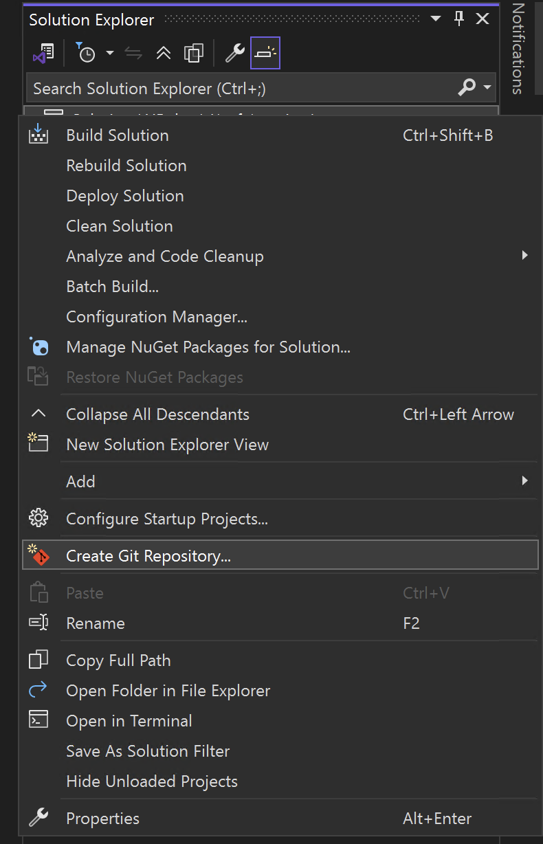 Visual Studio Create Git Repository