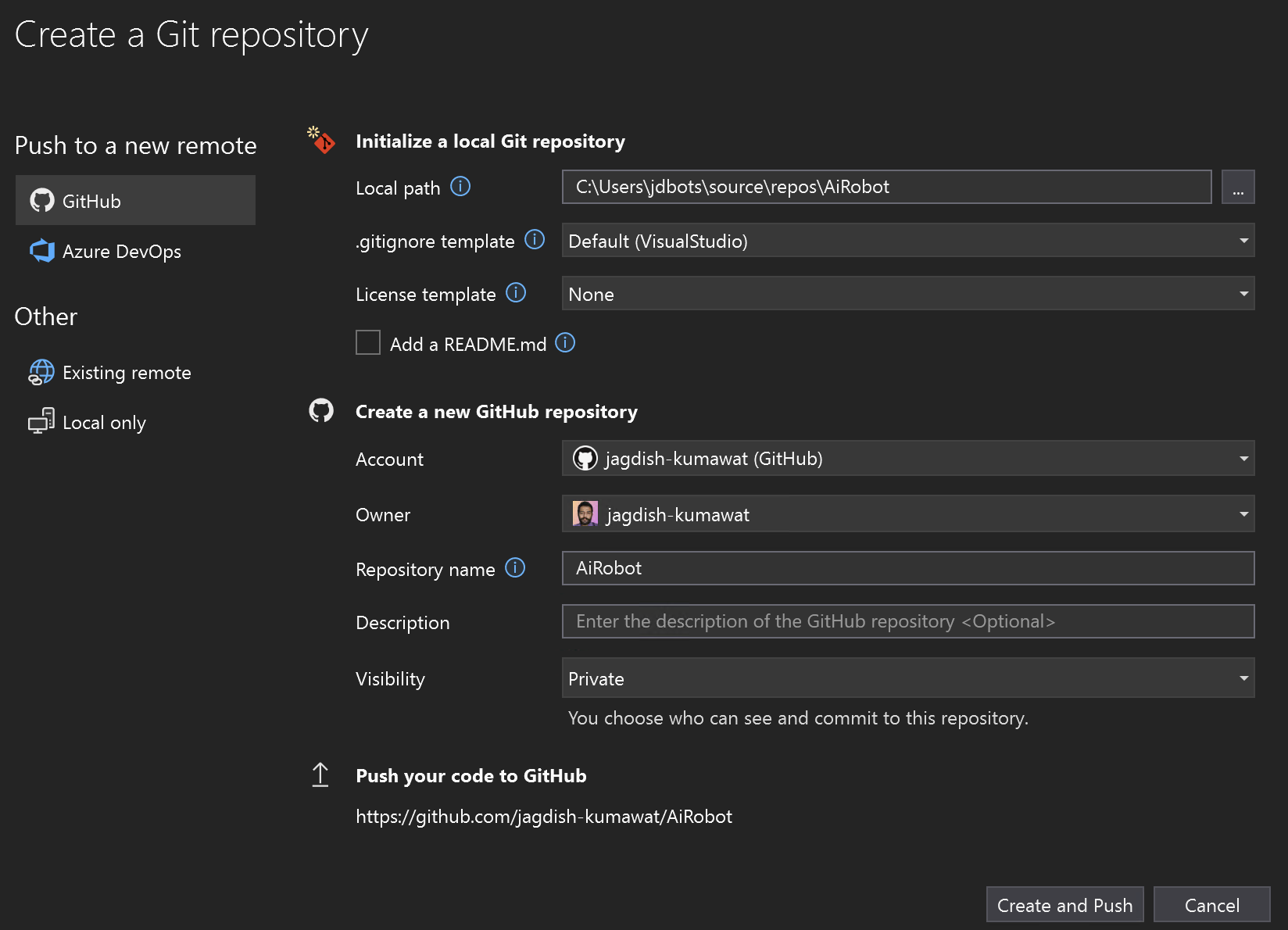 Visual Studio Git Popup