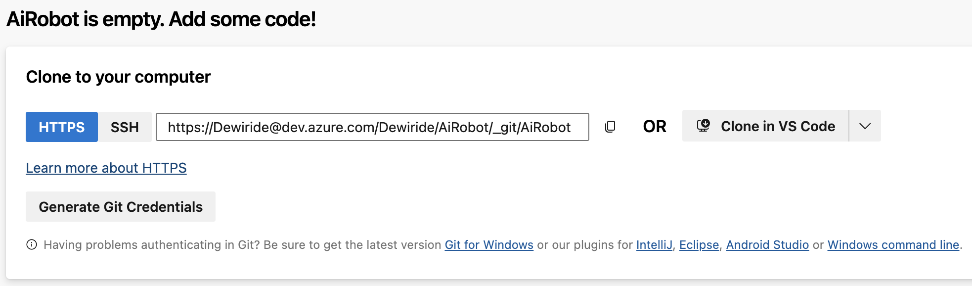 Azure DevOps Repo URL