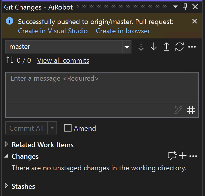 Visual Studio Push Success
