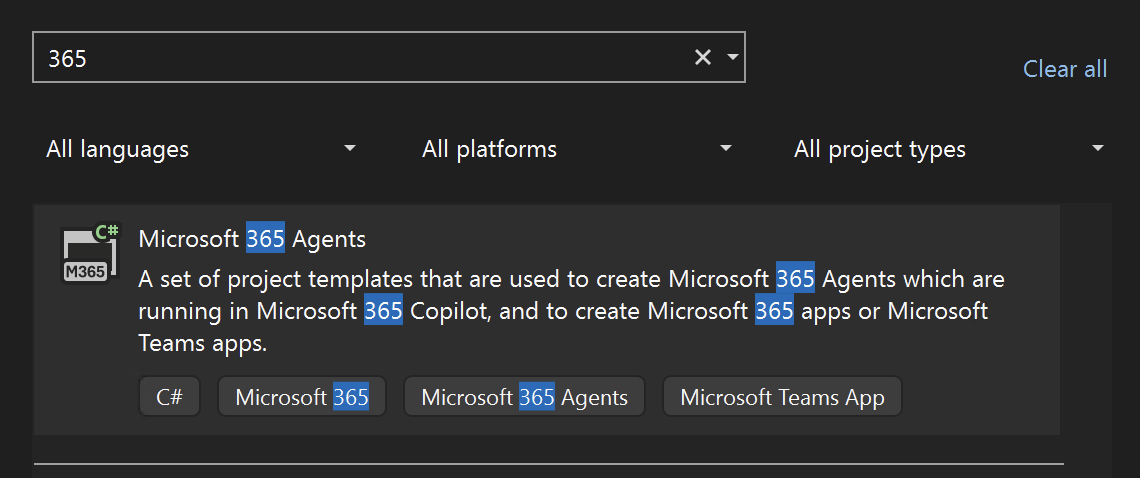 Select Microsoft 365 Agent template