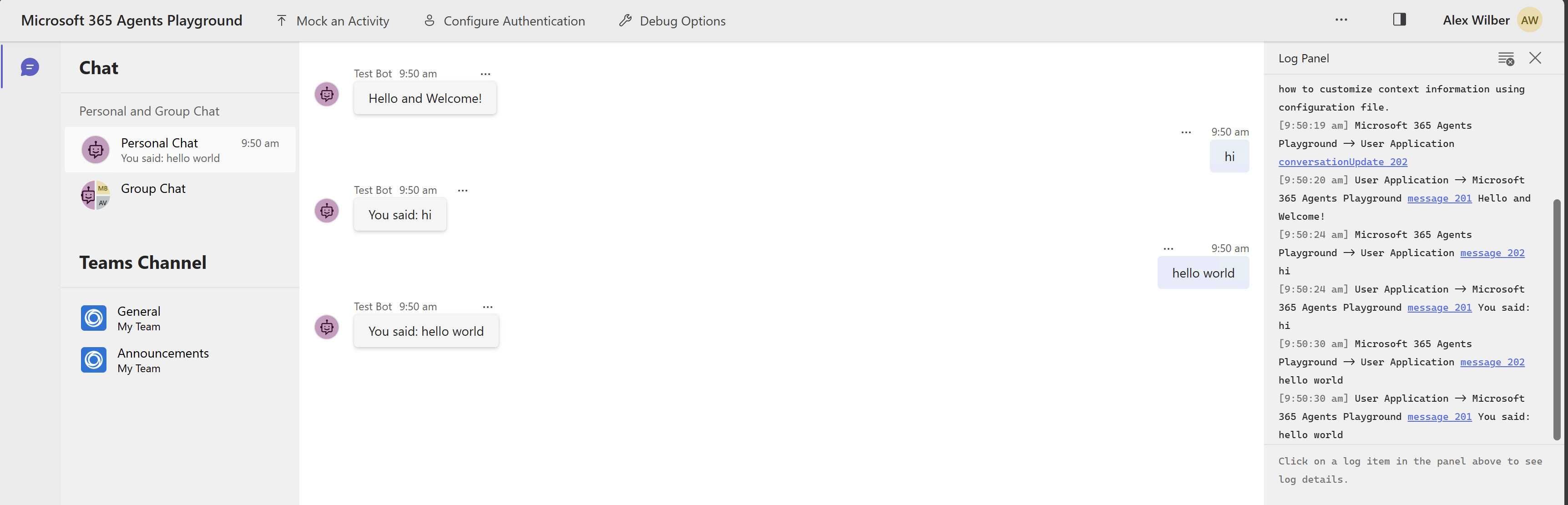 Test Echo Agent Bot on Microsoft 365 Agents Playground